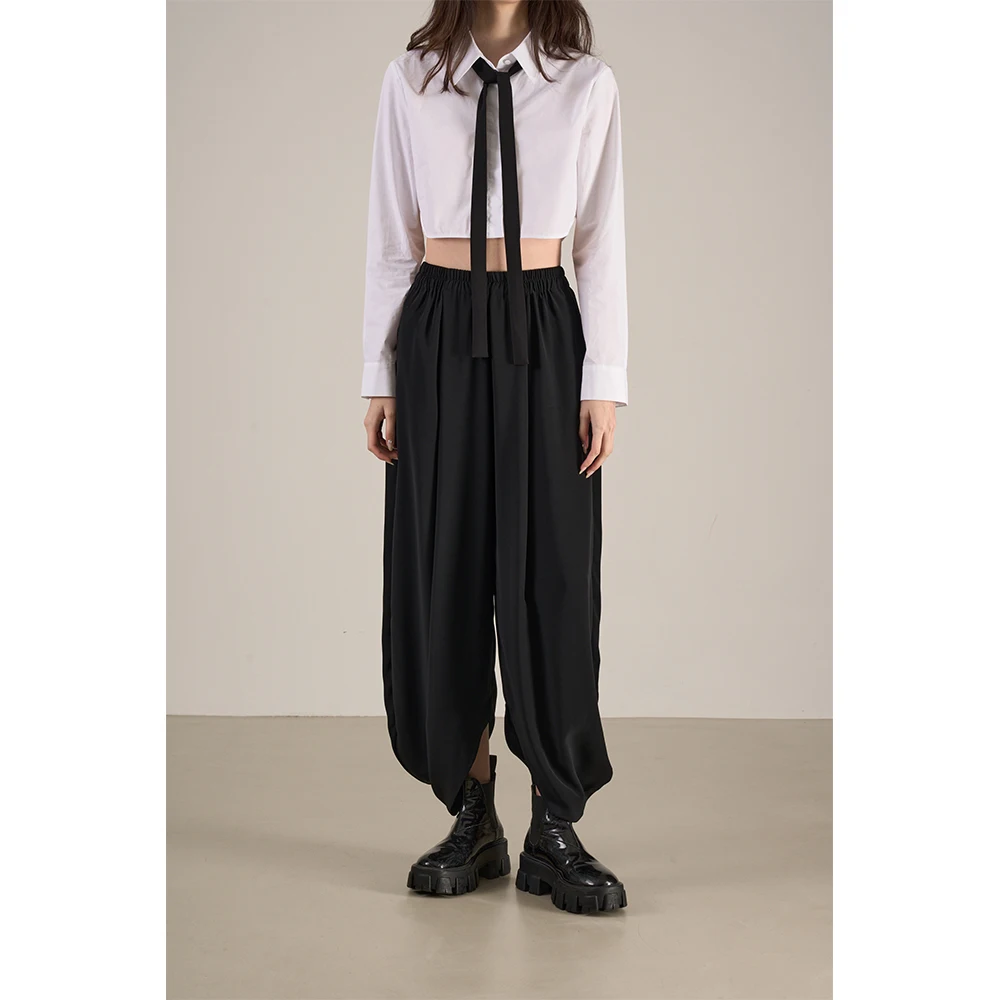 

High Waist Wide Leg Pants Elastic Balloon Pants Pleated Anti-Wrinkle Acetate Fabric Loose Fit Casual Trousers by LANVIVIER