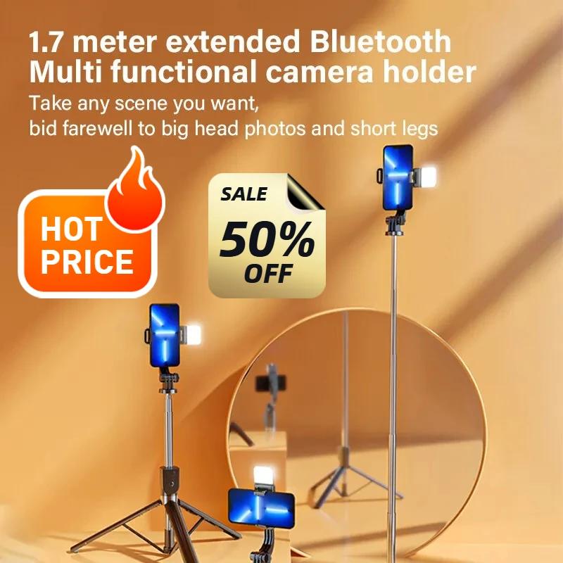 

170 см Bluetooth-палка для селфи, держатель для мобильного телефона, выдвижной портативный многофункциональный мини-штатив с беспроводным дистанционным управлением затвора