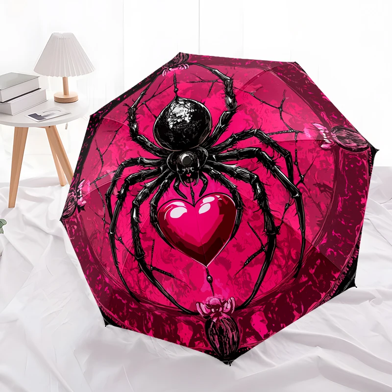 Spider Theme Design Folding Umbrella - Fashionable Auto-Open Design 8 Iron Ribs Plastic Handle Foldable Sunshade，Perfect Gifts