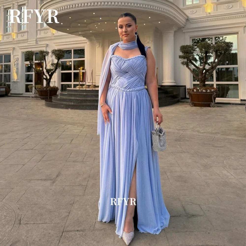 

RFYR Pleats Party Dress Chiffon Evening Dress with Scarf Celebrity Gala Dress for Women Vestidos Customized