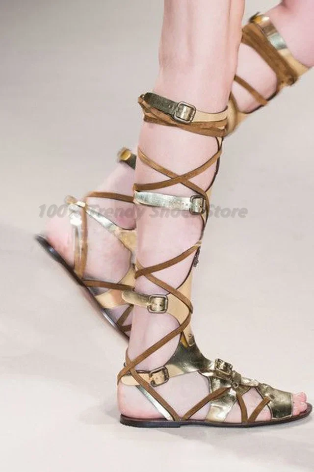 

Sexy Snake Pattern Strap Flat Women's Shoes and Boots Cross-Border Fashion Show Style Hot Selling In Europe and America