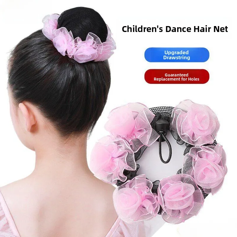 

Children's Dance Hairnet Bun Headband Flower Bud Hair Accessory Girls' Dancing Hairflowers Mesh Hair Bag Hair Ornament