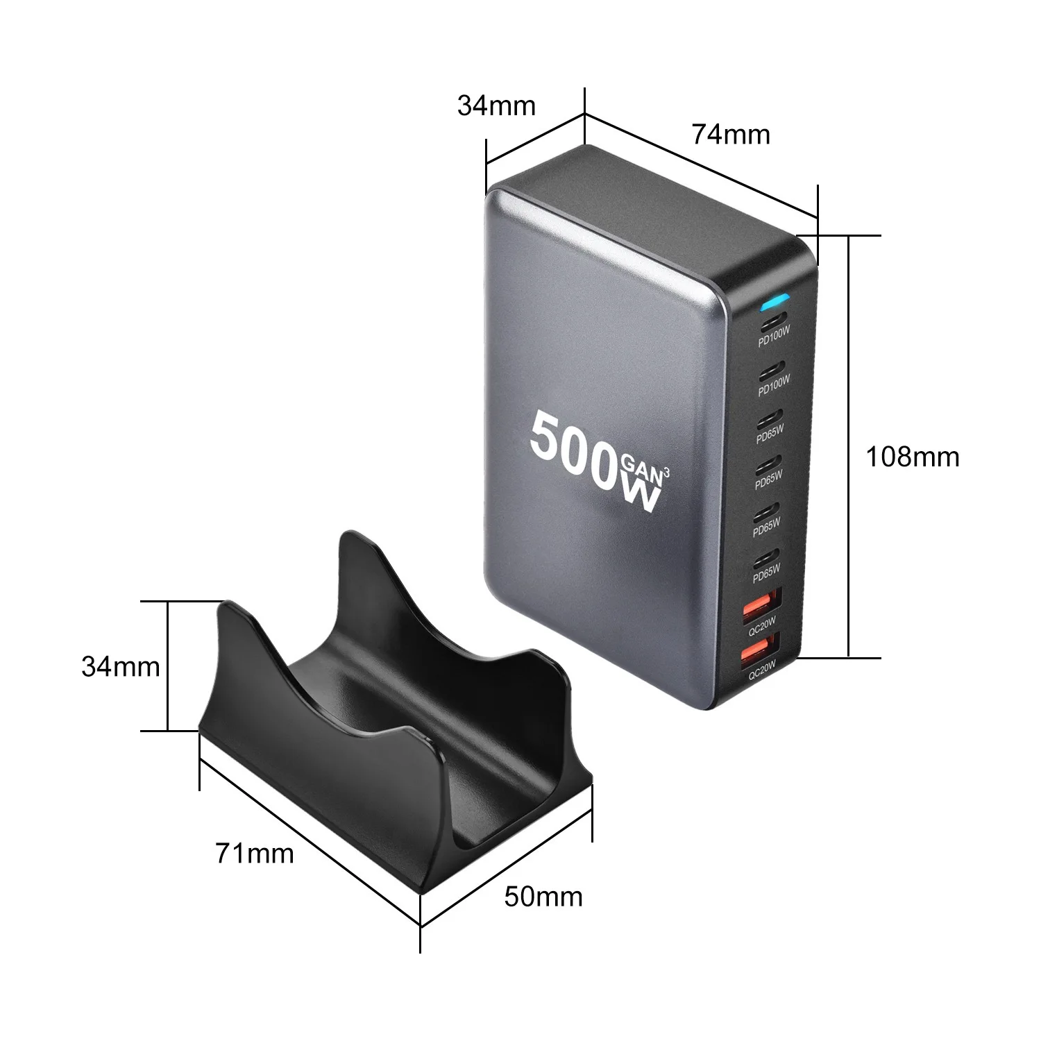 new-500w-gallium-nitride-pd-charger-6c2a-multi-function-8-port-desktop-charger-cross-border-hot-selling-desktop-charger