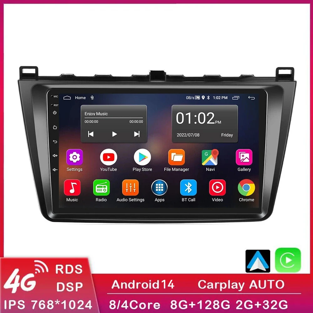 

Автомагнитола 2 Din Android 14,0 для Mazda 6 GH 2007 2008 2009 2010 2011 2012, мультимедийный плеер 2 Din, беспроводной Carplay, стерео, GPS, DVD