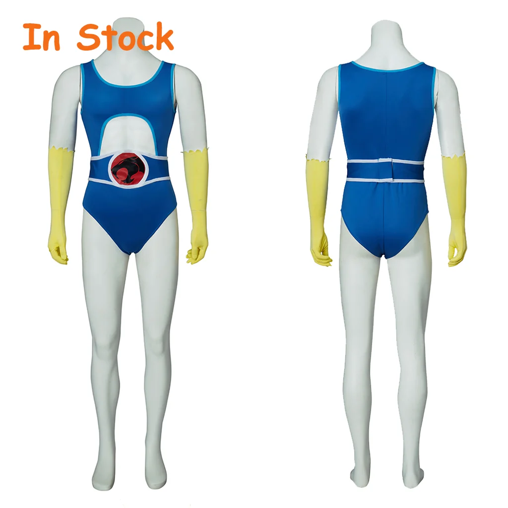

In Stock Anime Lion-0 cosplay Men Blue Bodysuit Swimsuit Suit Jumpsuit Gloves And Belt Complete Set Halloween Carnival Costume