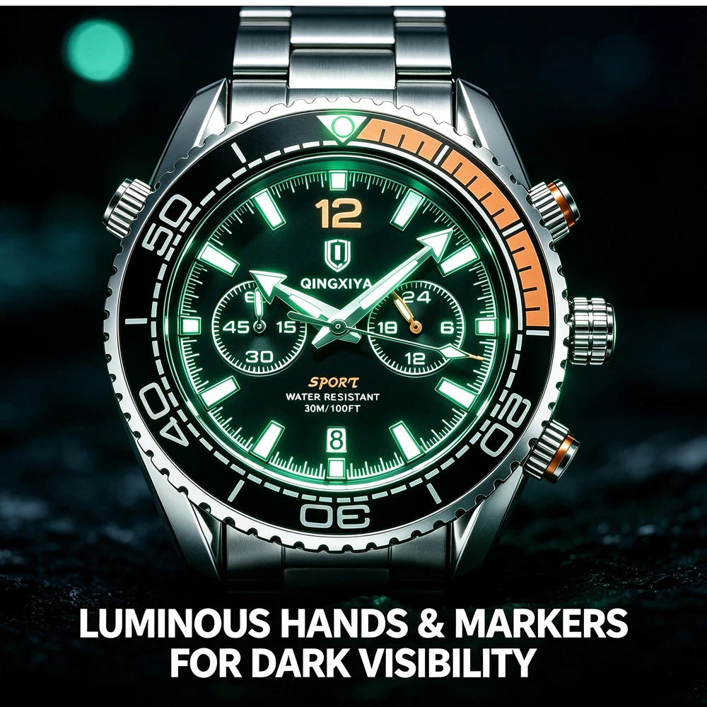 QINGXIYA Marken-Luxus-Herrenarmbanduhr Sport-Chronograph Wasserdicht Leuchtend Datumsanzeige Uhren für Herren Casual Quarz Herrenuhr Reloj – Detail 5