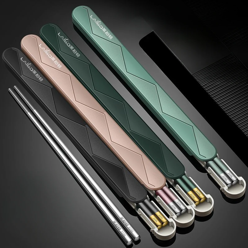 316L Stainless Steel Anti-slip Chopsticks Household Tableware Chopsticks Box for Single Student Portable Folding Storage Box New