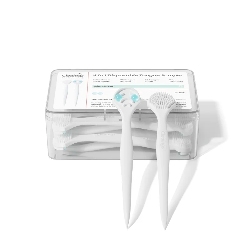 20pcs Disposable Plastic Tongue Scraper | Burst Beads Instant Fresh Breath Double-Sided Brush Scrape Waterless Rinse-Free