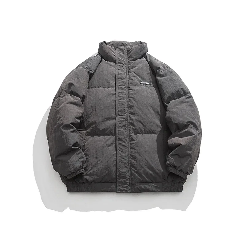 Chaqueta de plumón con cuello bordado de letras de Hip Hop para hombre, parka gruesa y cálida, ropa de calle informal suelta, Parkas de algodón para