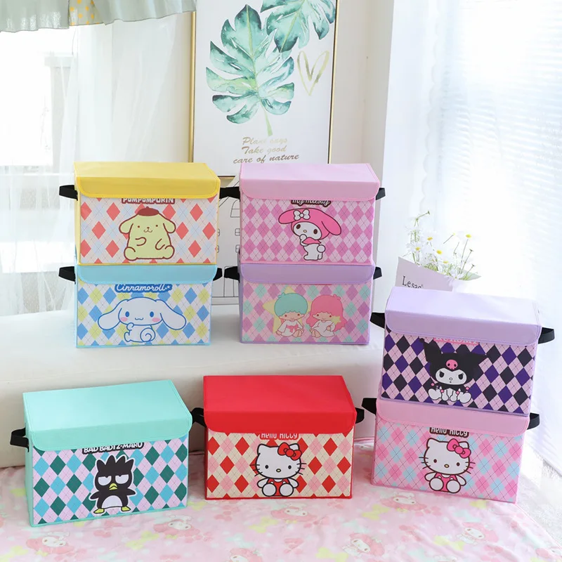 

New Cartoon Sanrio Storage Box Canvas Foldable Hello Kitty Cinnamoroll Kuromi Cute Desktop Storage Box Organizer Sundries Basket