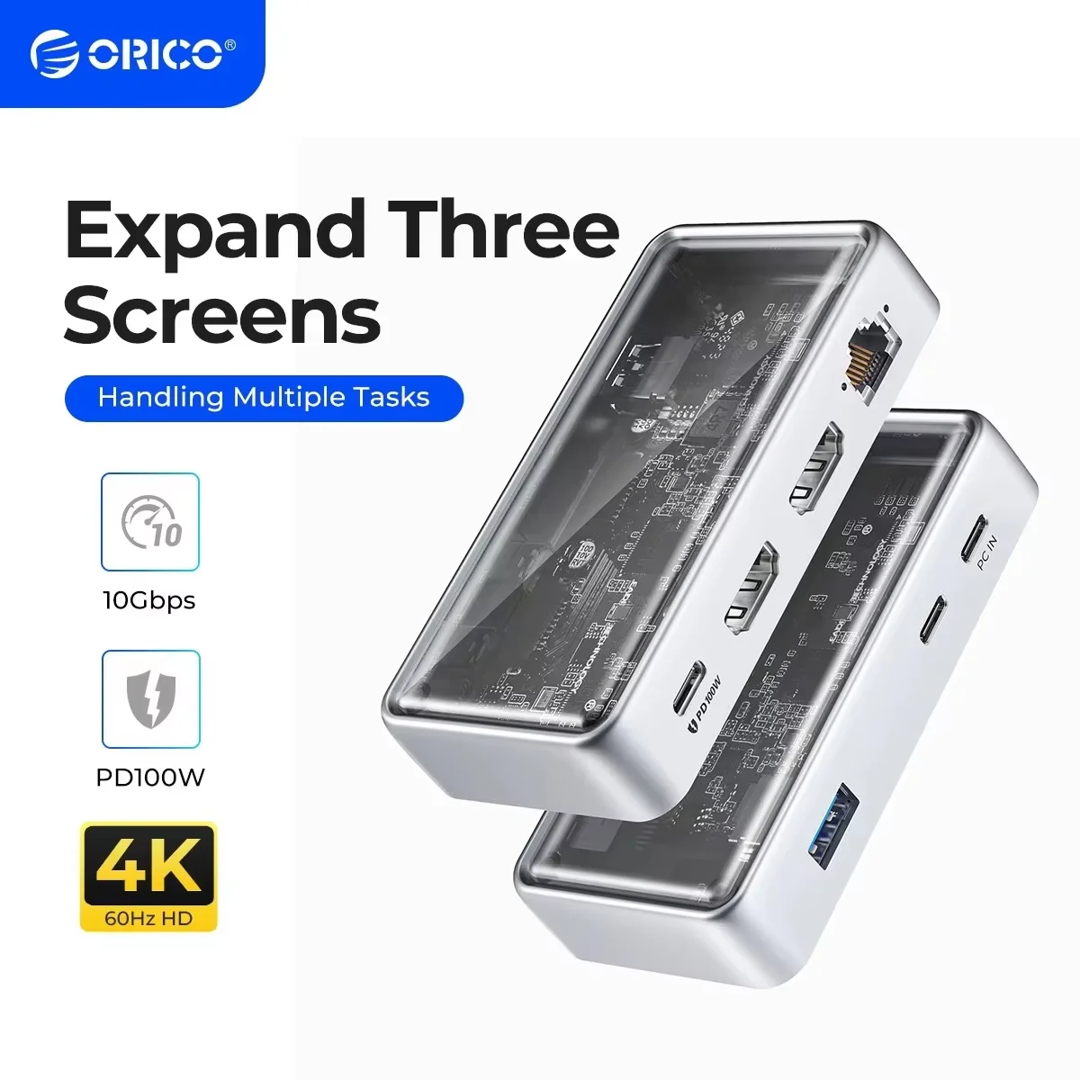 ORICO 10Gbps USB C HUB 4K60Hz Type-C to HDMI-compatible USB 3.0 Adapter Metallic Docking Station for Macbook iPad Pro Laptop Hub