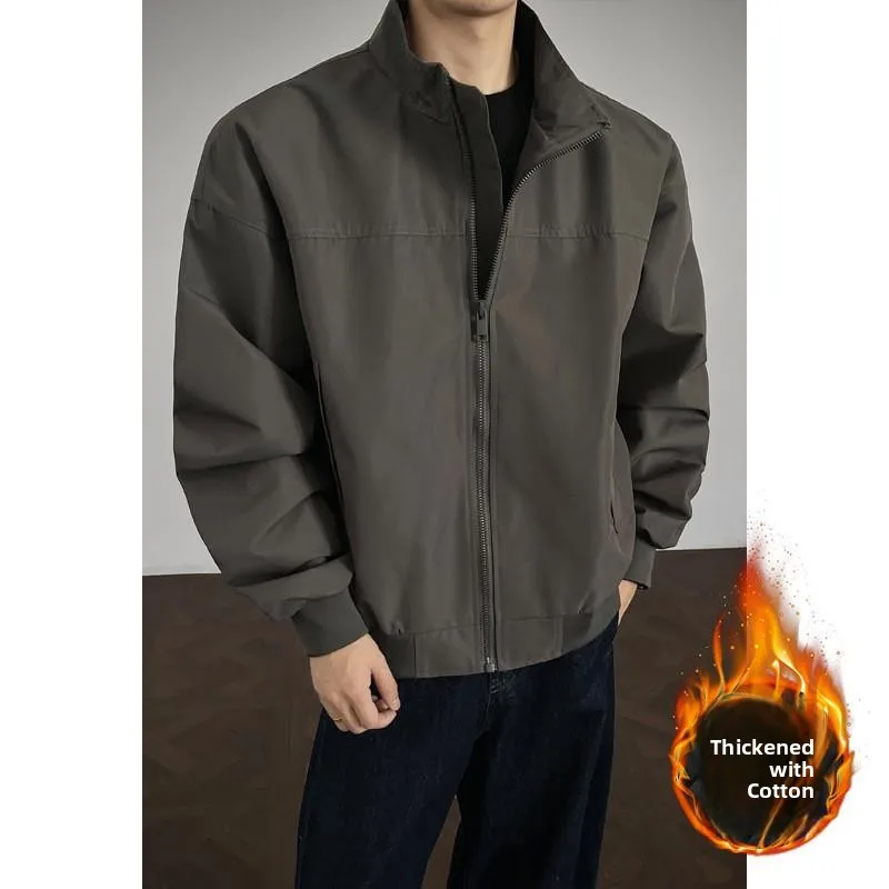 

US Retro Pilot Jaet Men's Loose Fit Cotton Jaet ort Sle Zipper Closure Flip Collar No Hood Summer 206 Cleanfits