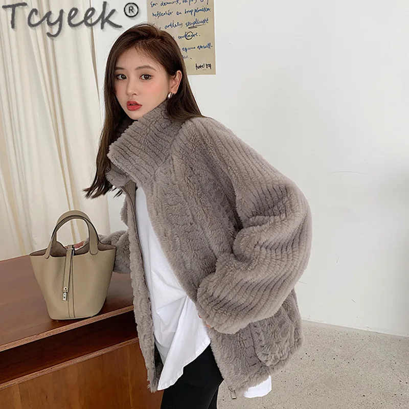 Tcyeek 100% Giacca di Lana Vestiti Delle Donne Pecora Shearling Cappotto Del Collare Del Basamento Cappotto di Pelliccia delle Donne di Inverno Giubbotti di Pelliccia Abrigo Mujer 2024