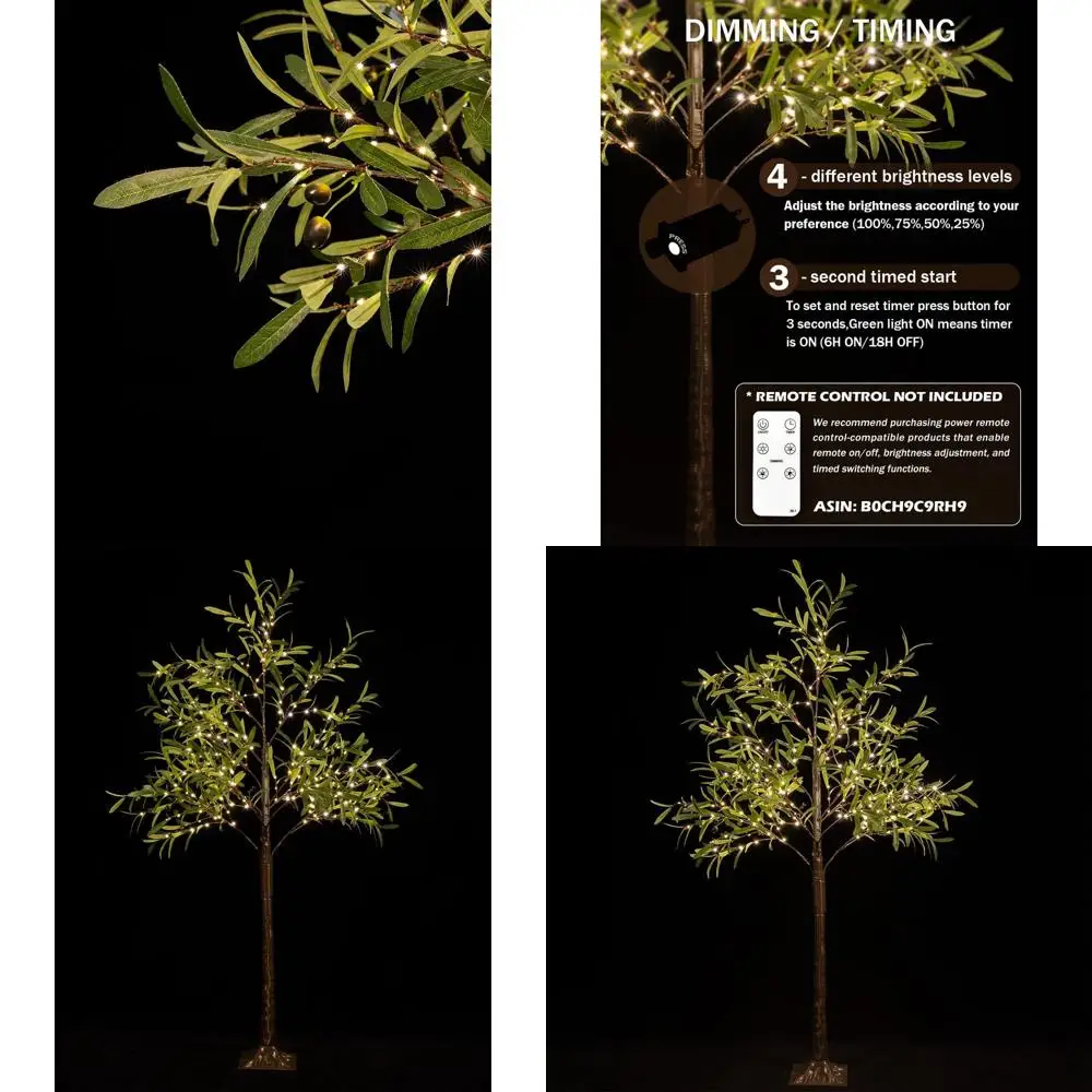 Olivo LED regulable de 6 pies de alto con 300 luces, resistente al agua para uso festivo en interiores y exteriores