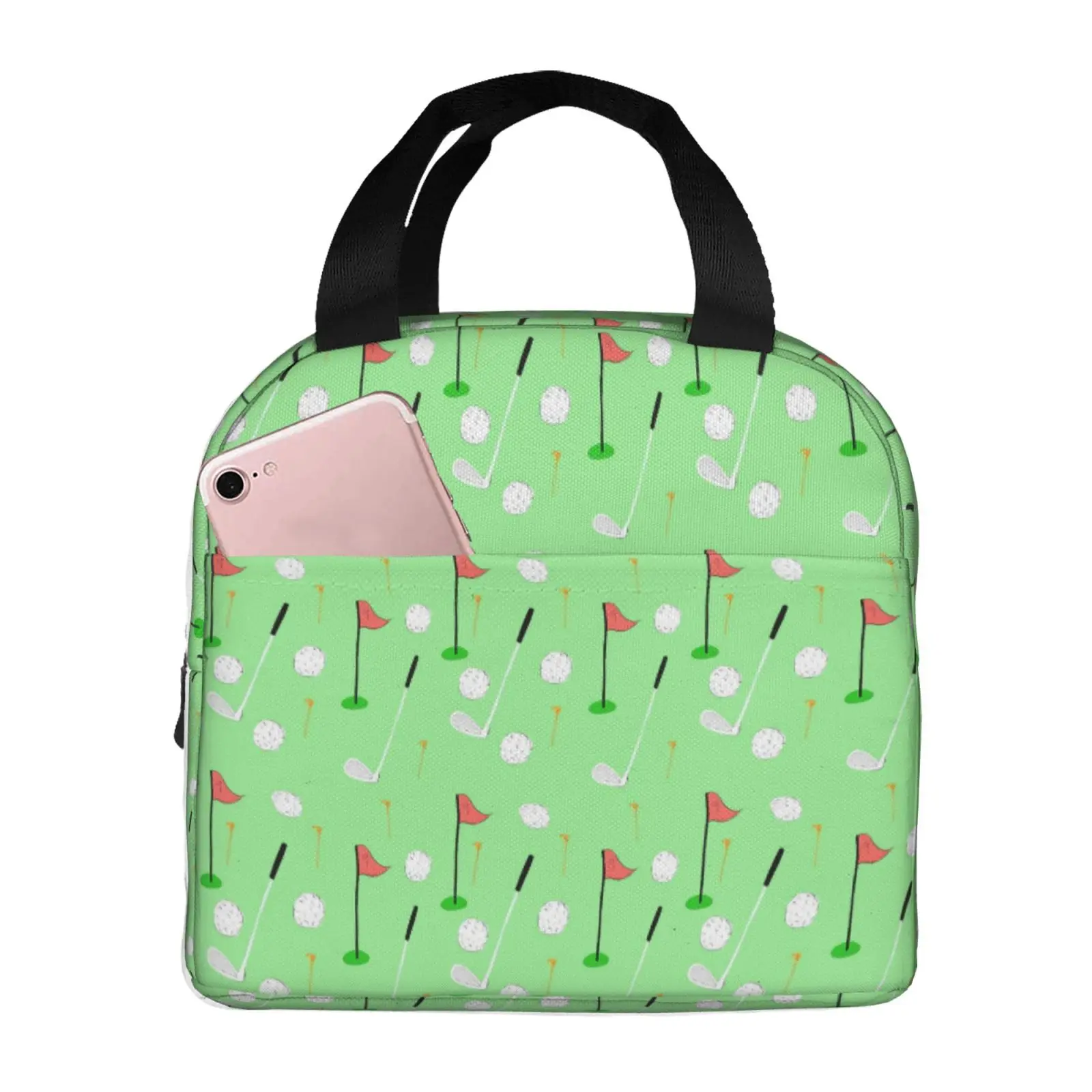 Cartoon Green Golf Pattern Lunch Box Waterproof Thermal Cooler Food Insulated Lunch Bag Kids for Kids Portable Picnic Tote Bags