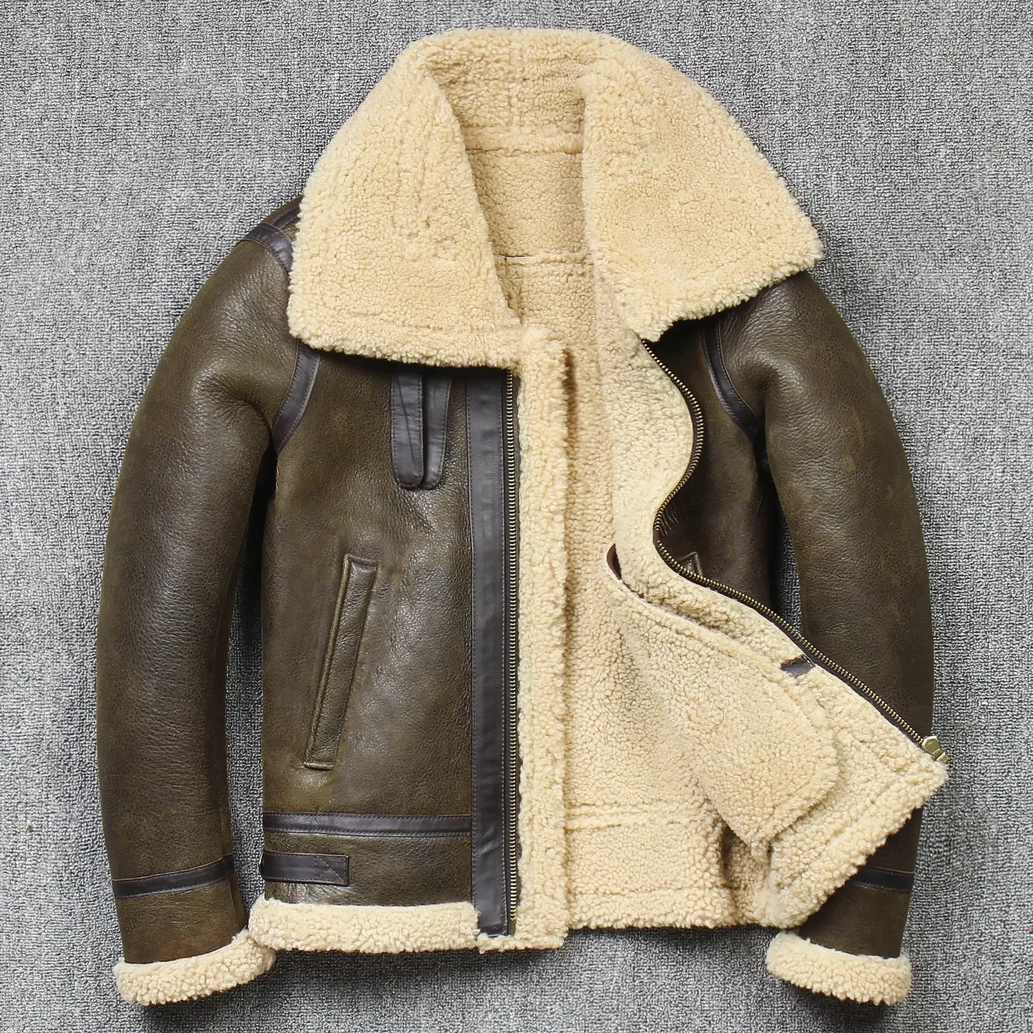 

Men’s Genuine Leather B3 Bomber Jacket 2025, Lambskin Shearling Aviator Winter Coat, Classic Warm Pilot Rock Style Outerwear