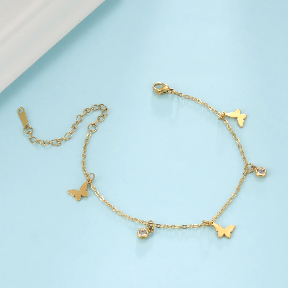 Cazador Boho Butterfly Pendant Chain Bracelet on Leg Beach Accessories Women's Stainless Steel Anklet Jewelry Mother Day Gift