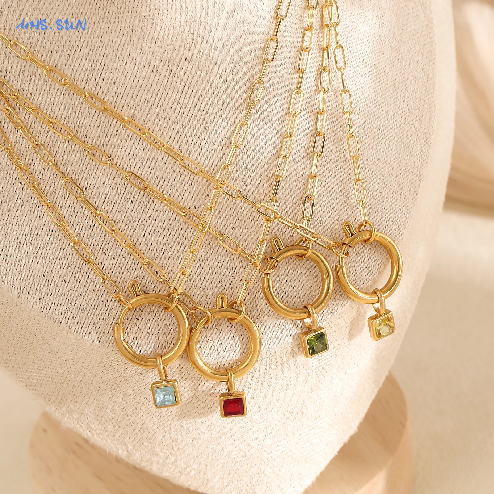 SUNSLL جديد كلاسيكي جولة 12 جوهرة الميلاد القلائد مربع مكعب دلاية من حجر الزركون مطلية بالذهب سلسلة مجوهرات هدايا للرجال النساء
