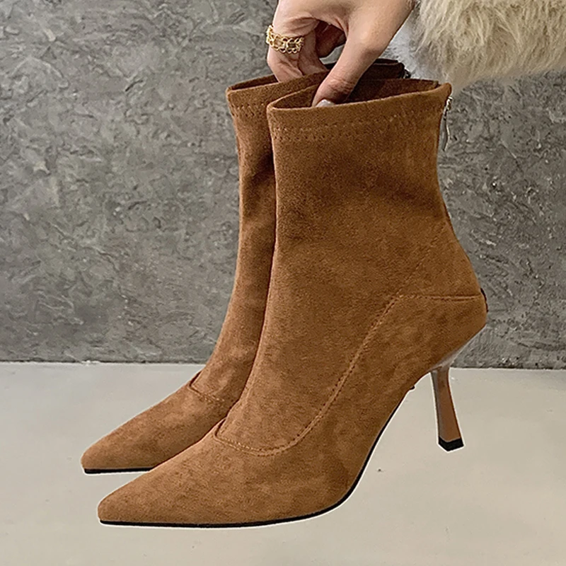 Eilyken Women Ankle Boots Sexy Thin High Heels Pointed Toe Female Shoes Spring Autumn Zipper Chelsea Short Booties