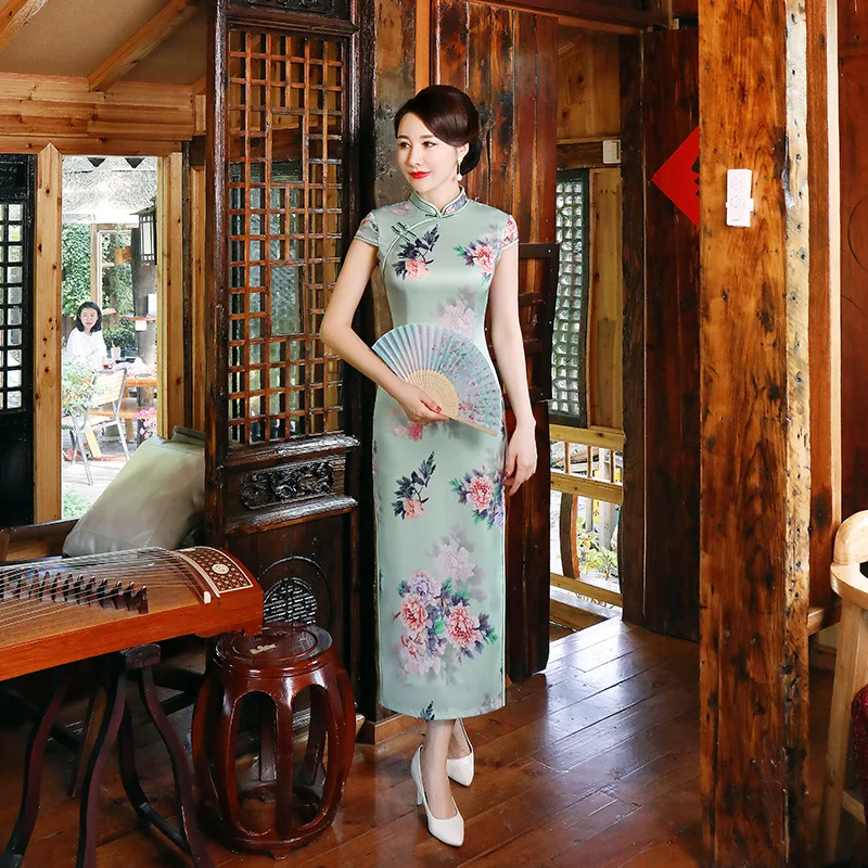 

Элегантное длинное платье 202: Новинка, модное, приталенное, из шелка, для китайских мам, на конец года, простое и стильное.