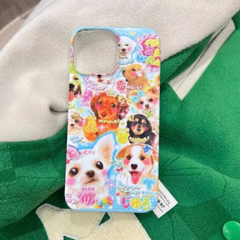 Japanese Vintage Dog Puppy Cute Animal Phone Case for iPhone 16 15 14 13 12 11 Pro Max XS XR XSMax 6 7 8 Plus Glossy HD Cover