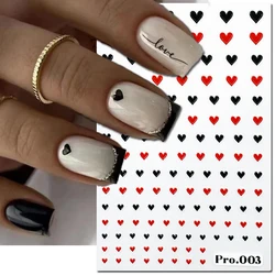 5D Embossed Nail Art Decals Black Red Love Hearts Adhesive Sliders Nail Stickers Decoration For Manicure