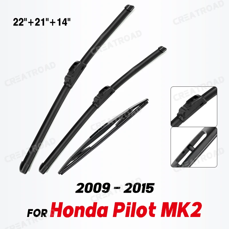 Wiper Front & Rear Wiper Blades Set Kit For Honda Pilot MK2 2009 - 2015 Windshield Windscreen Window Brushes 22