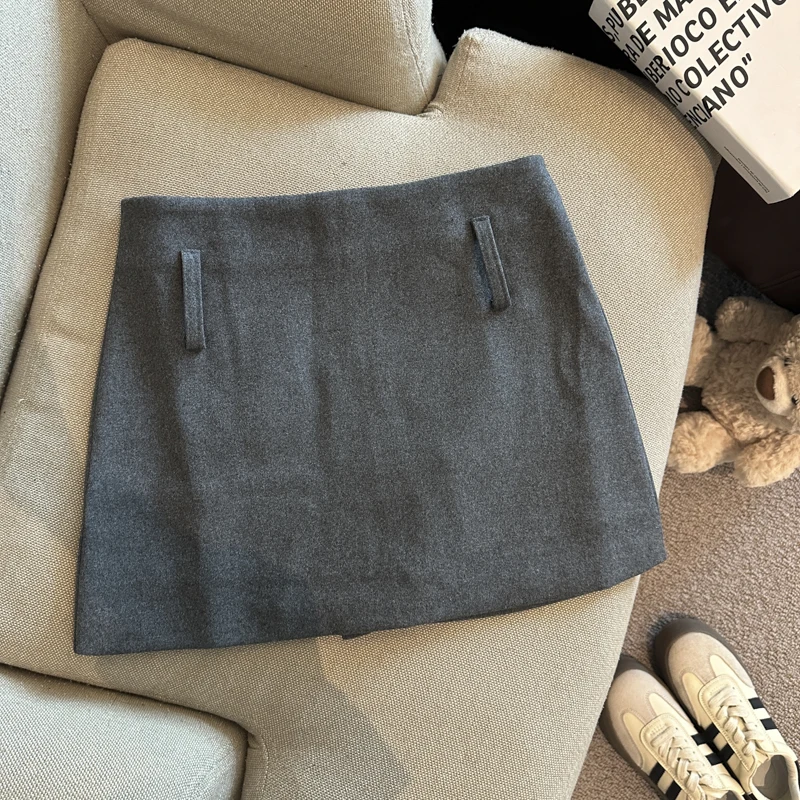 Women's Autumn Winter Solid Color Slim Suit Skirt Lady Streetwear High Waist A Line Short Skirt