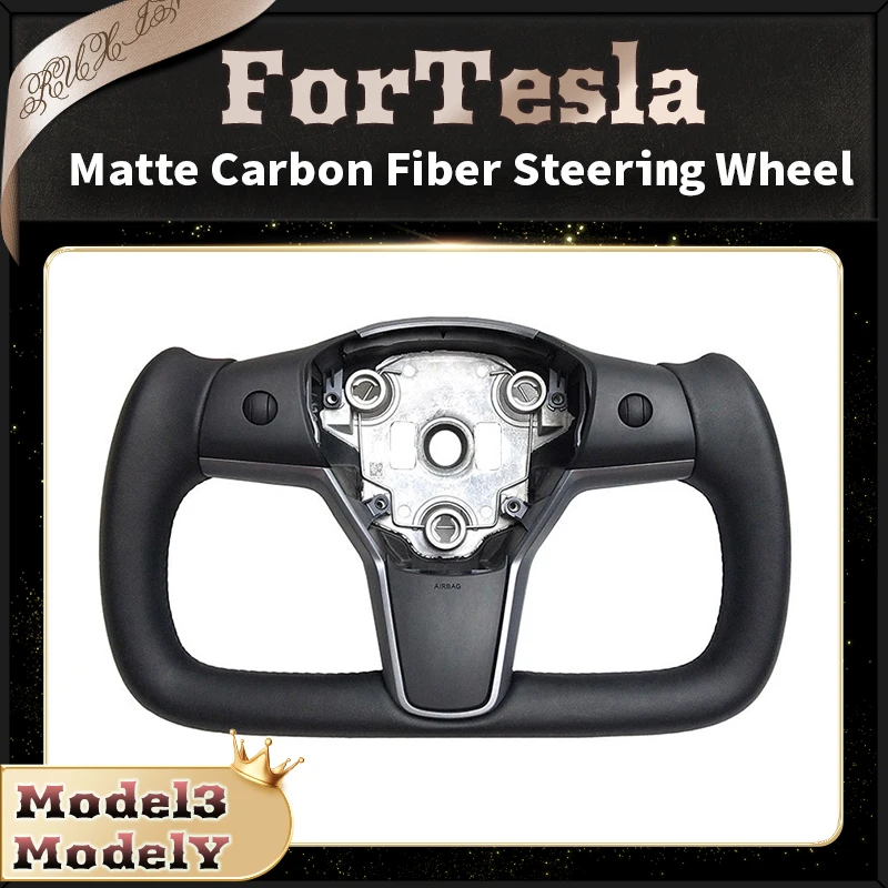 Yoke Aroham Matte Carbon Fiber Steering Wheel For Tesla Model Y Model 3 2017 2018 2019 2020 2021 2022 2023