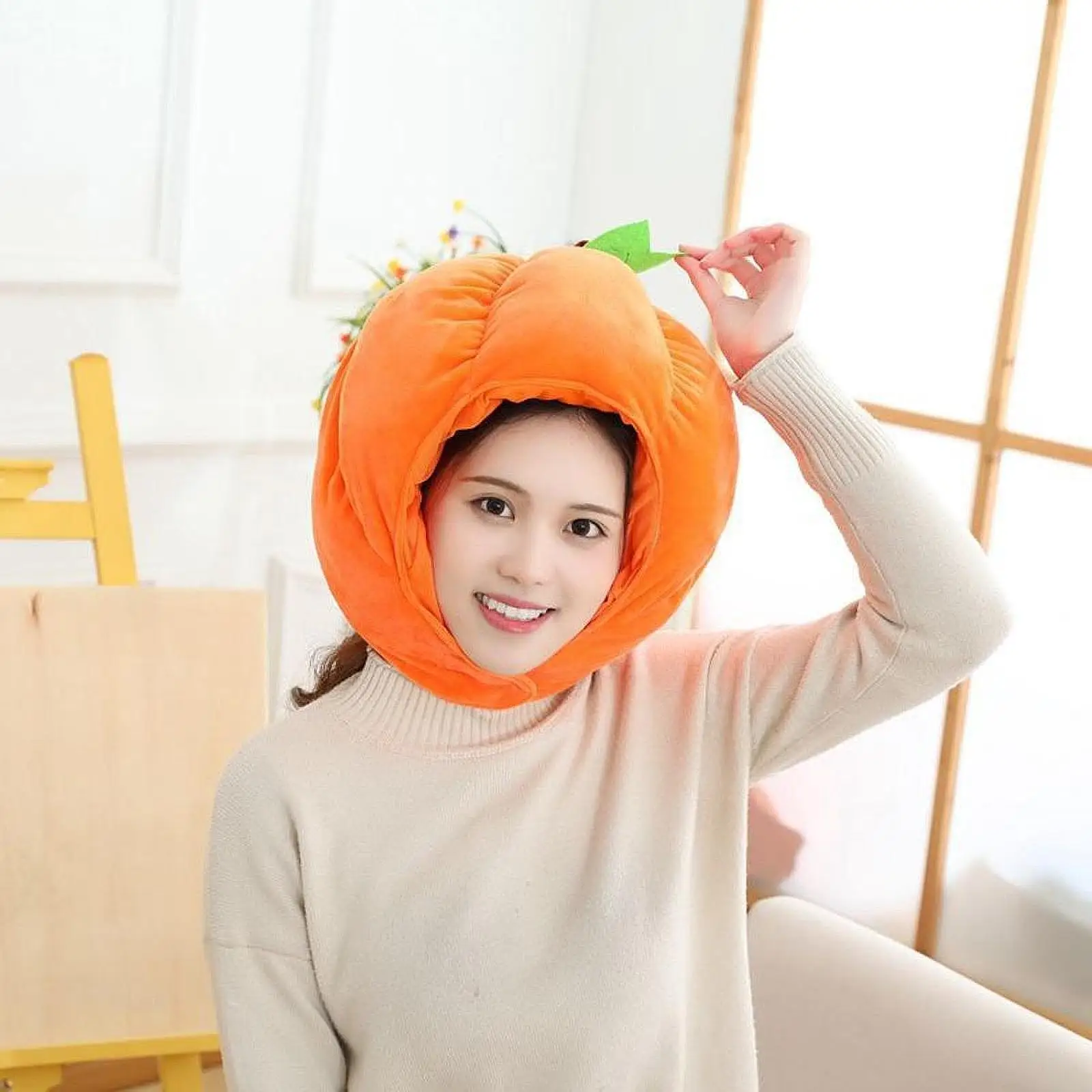 Comfortable Stuffed Pumpkin Shaped Hat Halloween Costume Headgear for Party Stage Performance Carnival Photo Prop