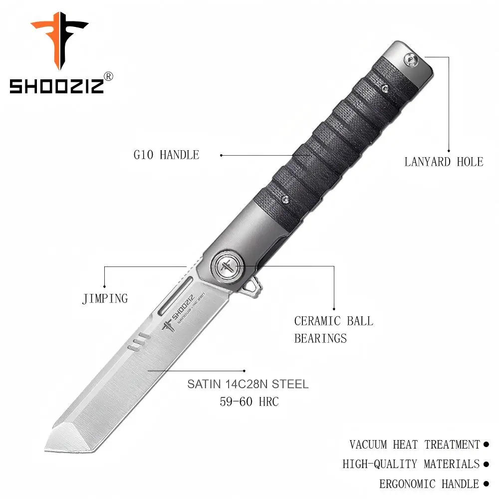 SHOOZIZ Складной карманный нож для мужчин, нож Flipper EDC, тактические ножи с зажимом, сталь 3,74 дюйма 14C28N, инструмент для кемпинга на открытом воздухе G10