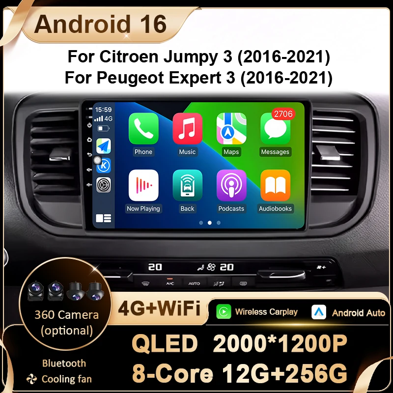Android Auto For Citroen Jumpy 3 2016 - 2021 For Peugeot Expert 3 2016 - 2021 Car Radio Multimedia Player Navigation GPS WIFI 4G