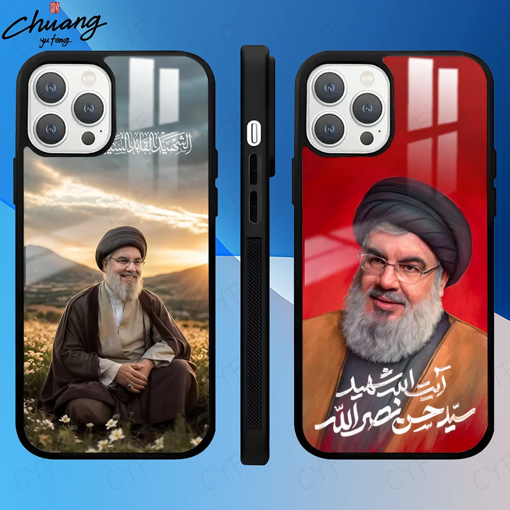 حافظة هاتف H-Hassan Nasrallah لهاتف 11 12 13 14 15 16Pro Max mini Plus غطاء هاتف بمرآة بلوري