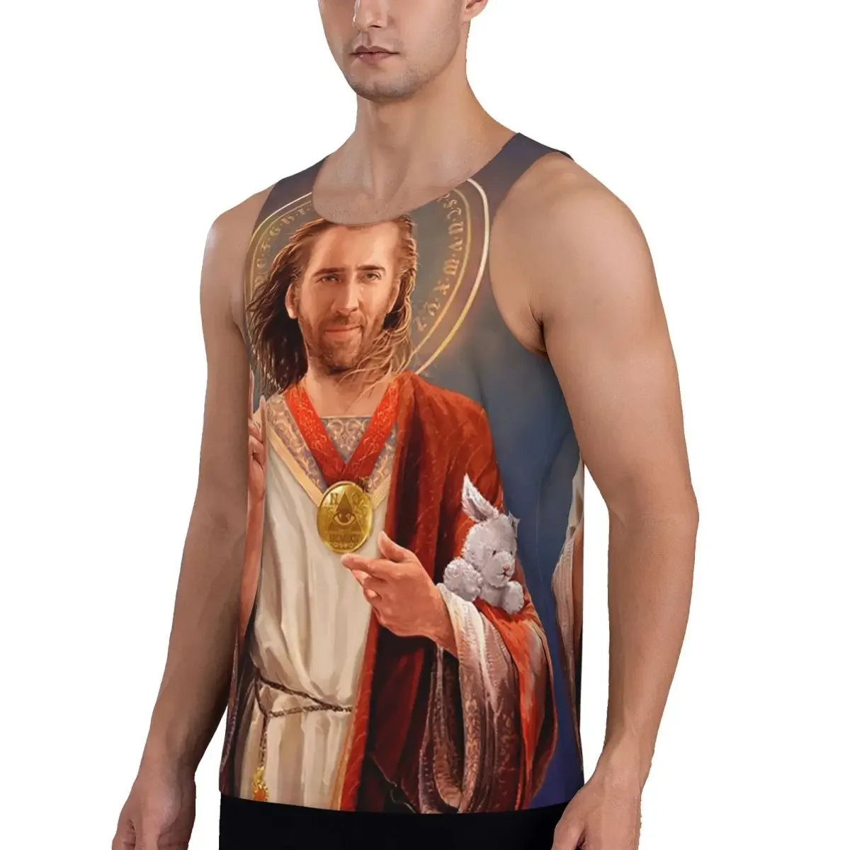 Quick Dry Nicolas Cage, Saint Nicolas Of Cage, Nic Original Religious Painting Poster55 Gym Tank Muscle Sleeveless Shirt Vest