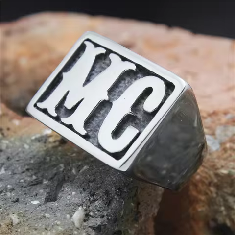Solid MC Ring 316L Stainless Steel Jewelry Punk Polishing Golden Silver Motorcycles Men Ring Size 7-15