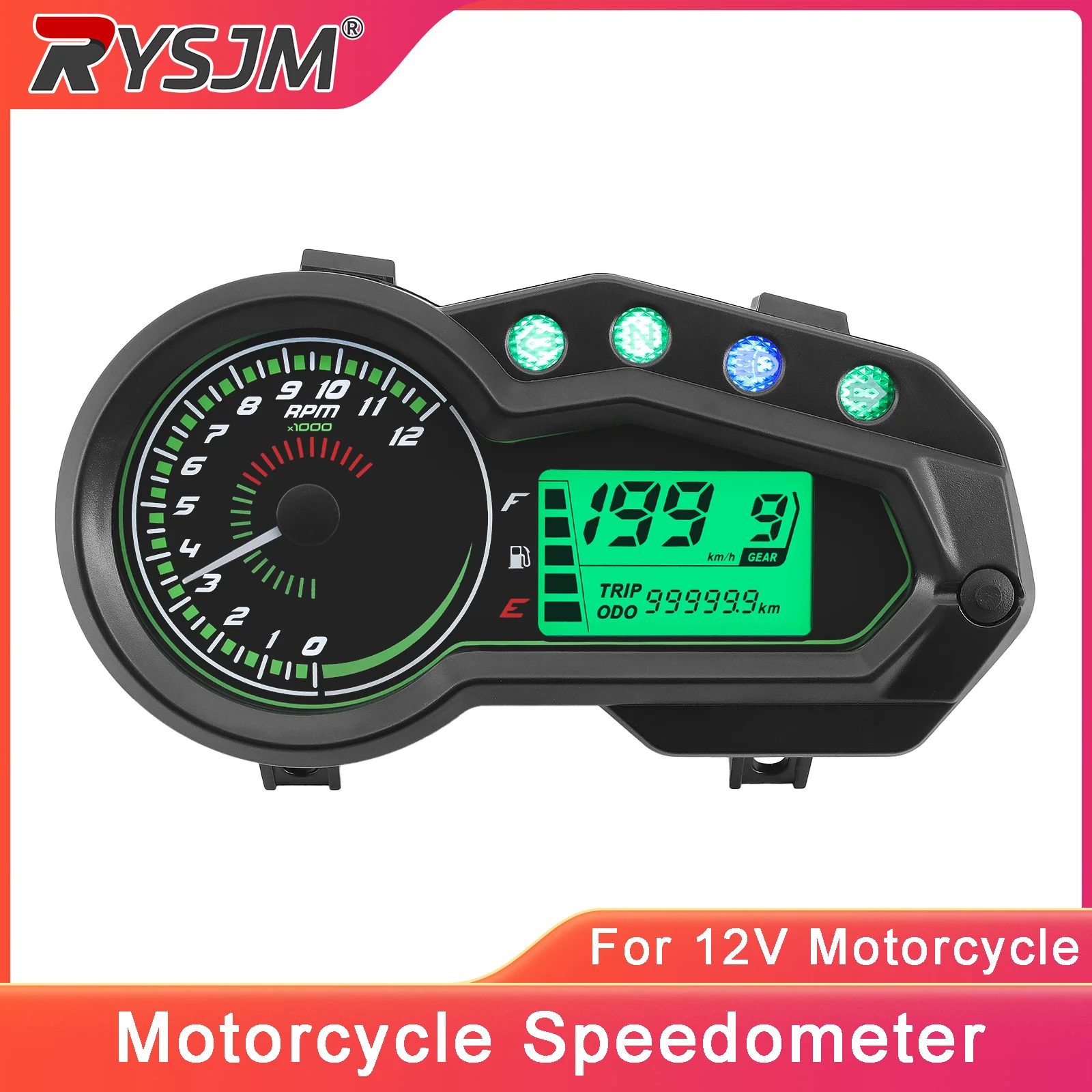 Motorcycle Speedometer 12K RPM Tachometer Gauge Multifunctional Instrument Speed Oil Level Display Suitable For 12V Motorcycles