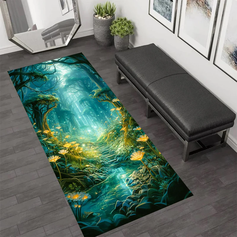Enchanting Forest Carpet Mat Woodland Stream Design Perfect Home Decoration and Durable Rug for Living Room Bedroom Nursery