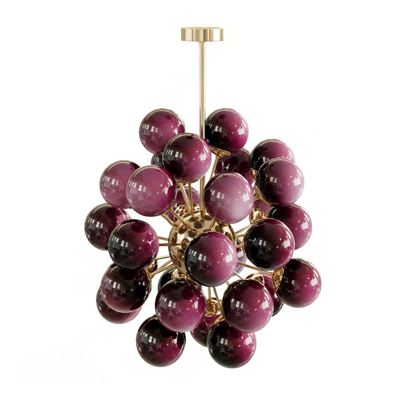 Modern Simple Purple Sphere Chandelier Creative Art Lighting for Living Room Dining Room Bedroom