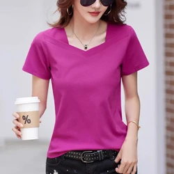Korean version short sleeved t-shirt for women's summer new high-end fashion light luxury V-neck loose oversized casual top