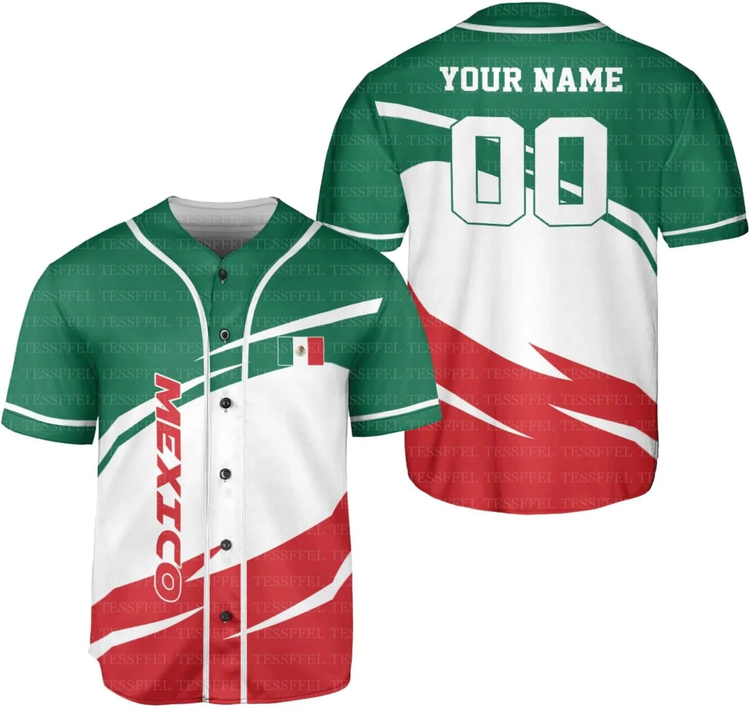 Custom Name Country Eagle Mexico Flag Vintage Unisex Retro Baseball Jersey Shirts 3D Print Summer Pullover Casual Short Sleeve A view 6