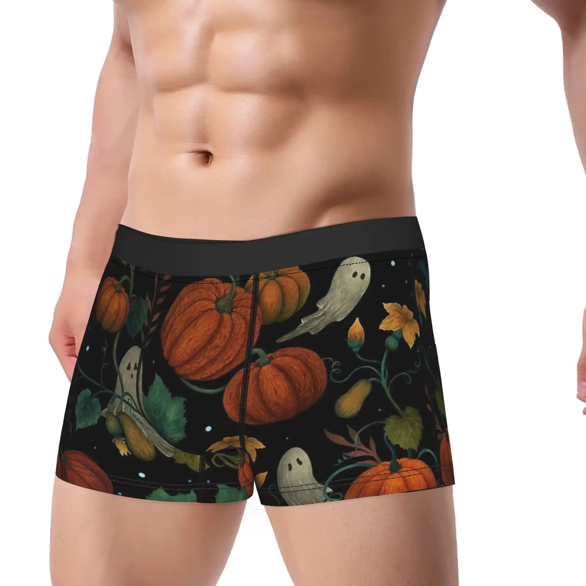 Men Cartoon Halloween Ghost Pumpkin Long Underwear  Fashion Boxer Briefs Shorts Panties Male Soft Underpants M-XXL