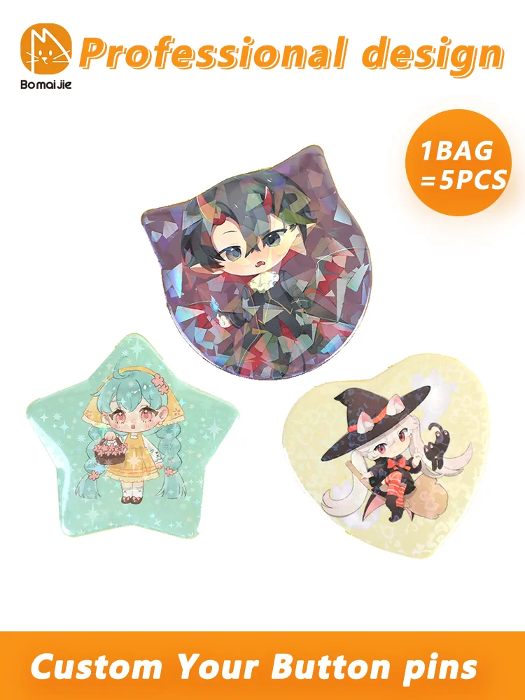 5Pcs Niestandardowe przypinki Przypinki Przypinki w kształcie serca w kształcie gwiazdy w kształcie ucha kota Blaszany guzik do klapy Osobiste zdjęcia zwierząt domowych Anime Niestandardowe — zdjęcie 2