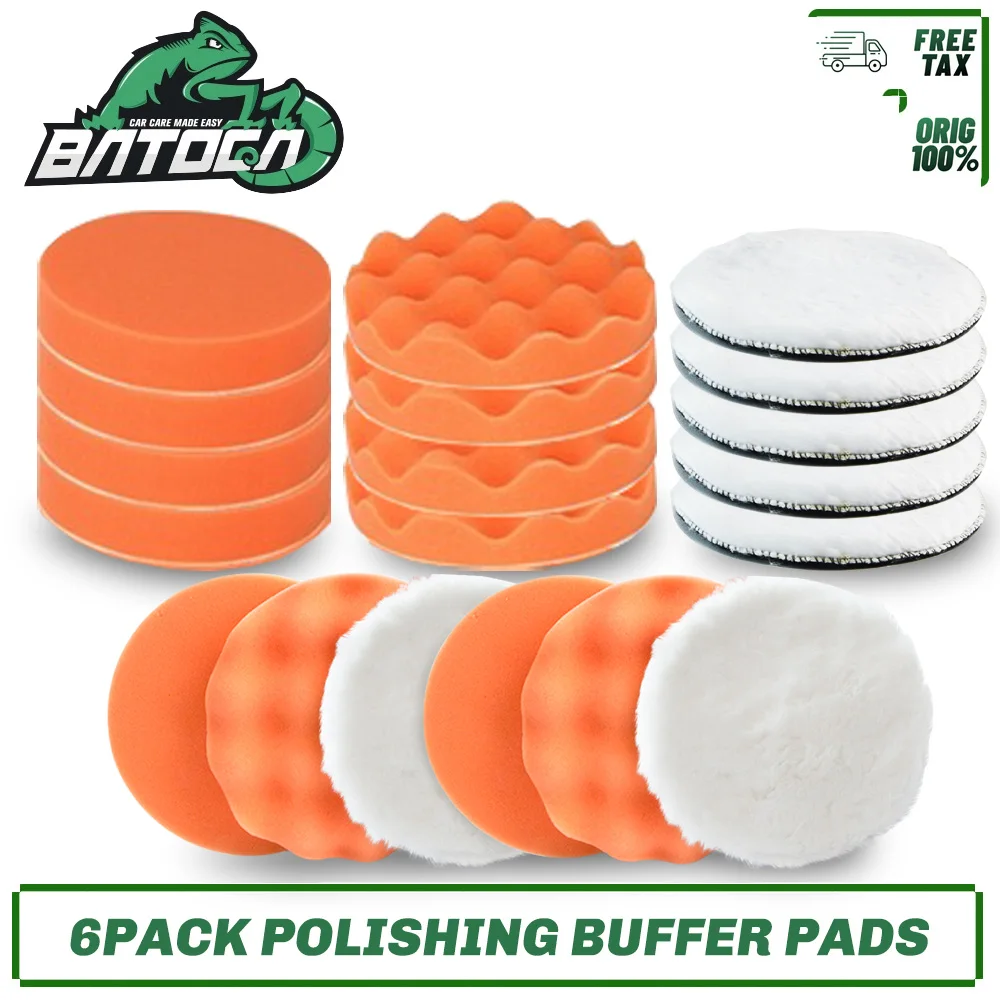 BATOCA 6Pcs/Lot Polish Sponge Pad For Polisher High Quality Professional Washable Disk Include Flat Wave Wool Pad Buffer