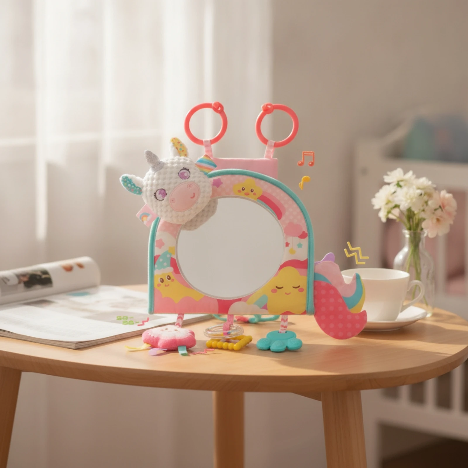 

Car Seat Mirror with Toys Sensory Baby Car Seat Mirror Soft Hanging for Babies, Road Trips