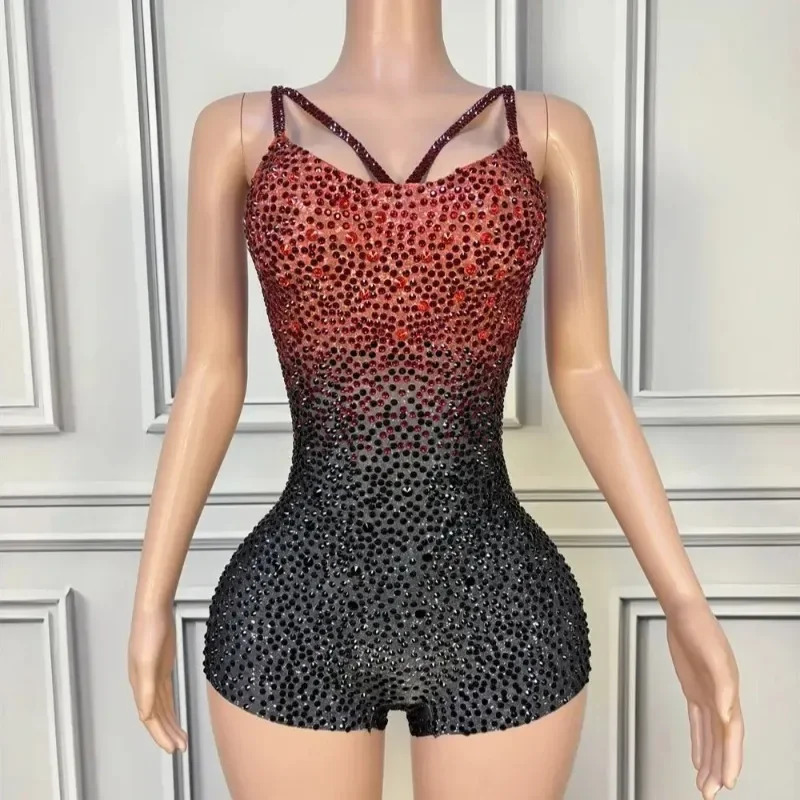 Luxury Rhinestones Tight Playsuit High Street Sleeveless Performance Singer Dancer Costume Nightclub Stage Outfit Show Jumpsuit