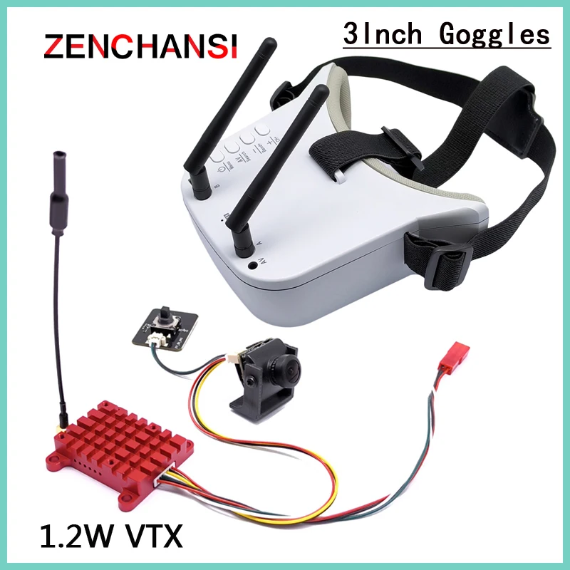 New Long Range 5.8G 48CH 1.2W FPV VTX Video Transmitter+Raceband Auto-Searching FPV Goggle 480x272 Built-in Battery for RC Drone