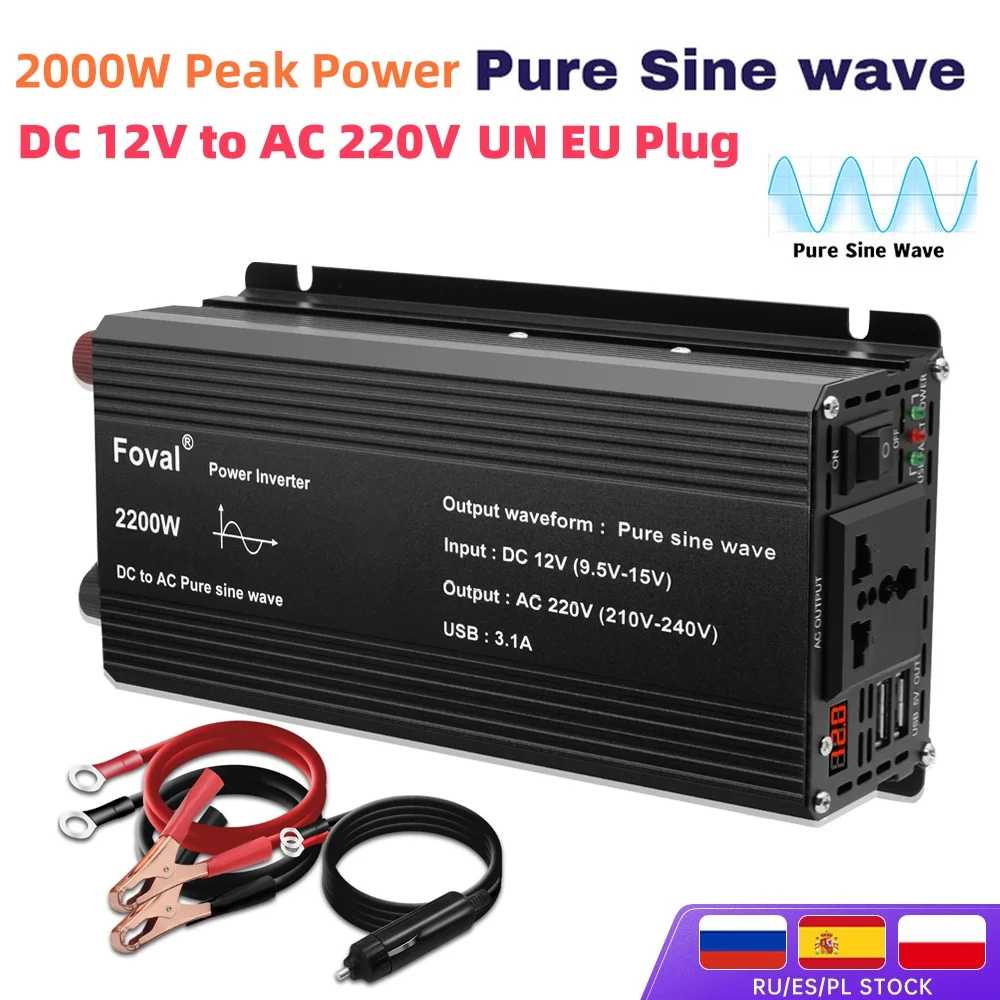 12V 220V Inverter 2200W инвертор чистый синус DC To AC Dual USB Charging Portable Power Voltage Converter Car Solar Inverter