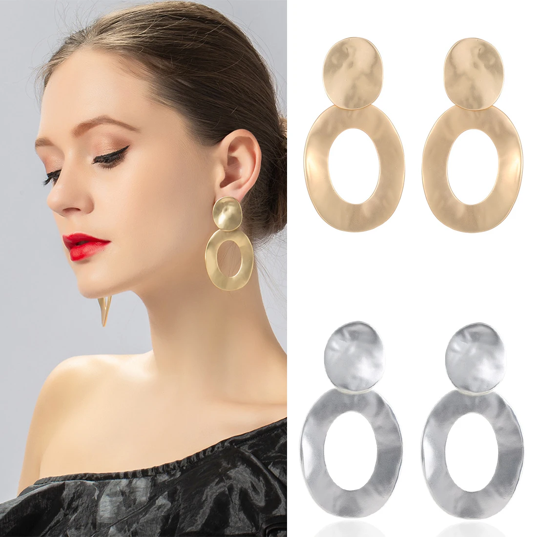 

Kaseakia Metal Clip on No Piercing Hoop Dangle Earrings for Women