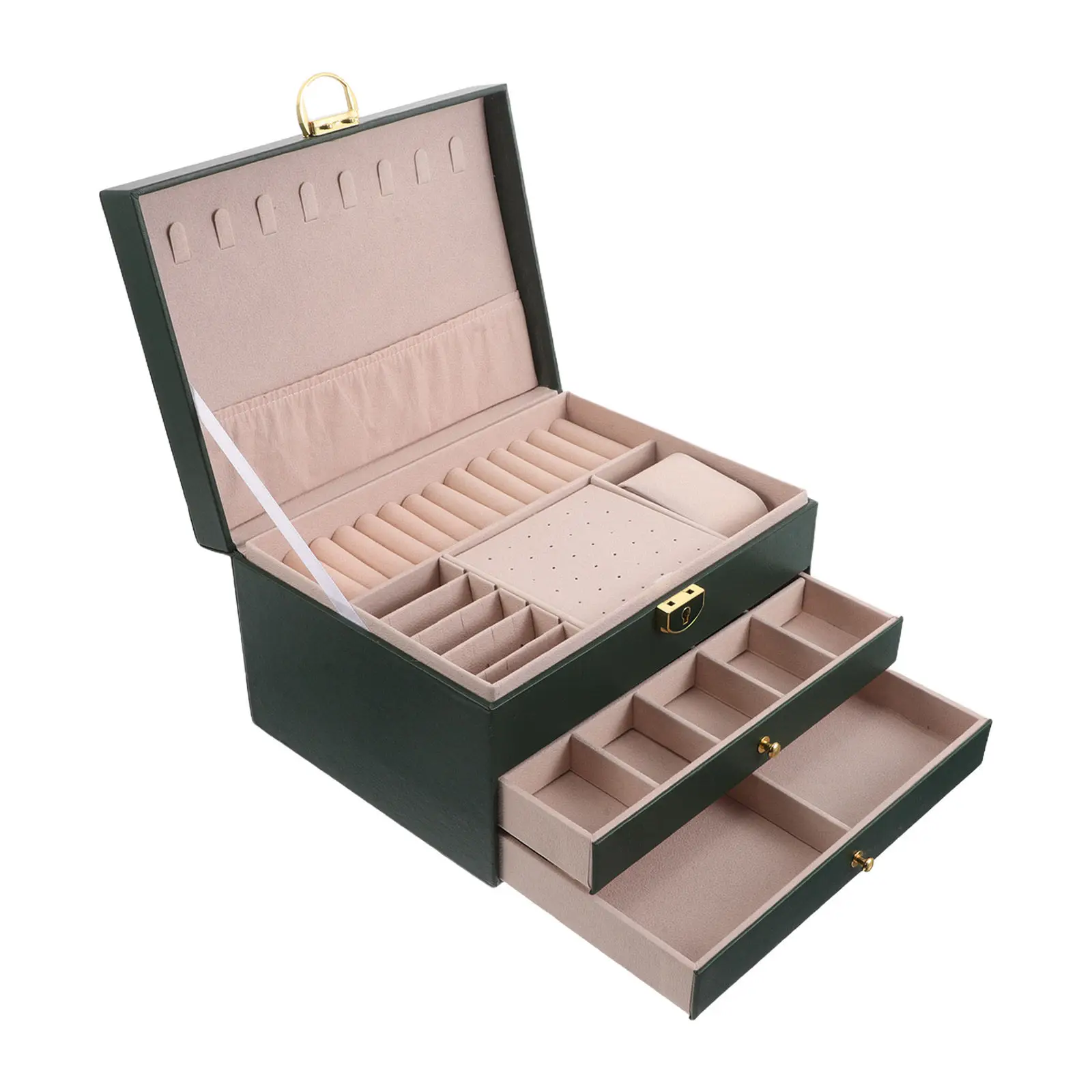 

Трехслойная шкатулка для хранения украшений: вместительный органайзер для украшений из искусственной кожи с мягкими внутренними отделениями для сережек и ожерелий.
