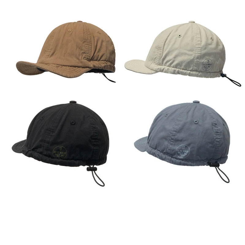 Spring and Summer Retro Hat Short Brim Soft Brim Soft Top Peaked Cap Men's and Women's Baseball Cap Tide Drawstring